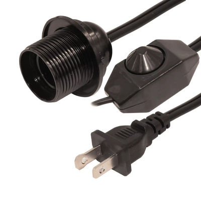 Durable Flame-Retardant Plug Adapter Cable with E26 Light Bulb Socket and Inline Dimmer Switch, NEMA 1-15P to E26 Converter