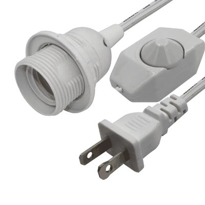 Durable Flame-Retardant Plug Adapter Cable with E26 Light Bulb Socket and Inline Dimmer Switch, NEMA 1-15P to E26 Converter