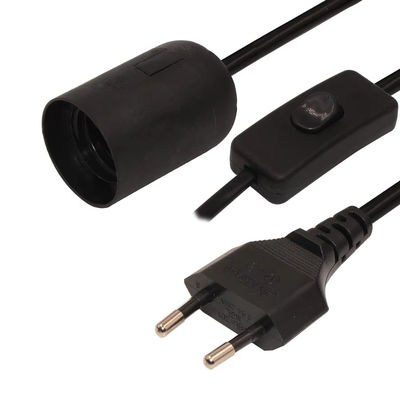 Durable EU Plug E27 Bulb Holder Cable with 303 Switch & 2-Prong Socket for Indoor/Outdoor Lighting - CE Certified (220-240V)