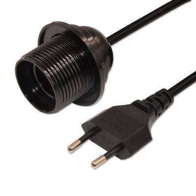 Adjustable EU Plug E26 Bulb Holder Cable with Rotary Dimmer Switch for Home Lighting, 250V 4A CE Certified (black)