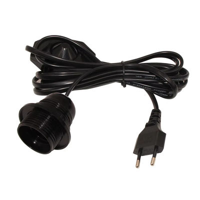 Adjustable EU Plug E26 Bulb Holder Cable with Rotary Dimmer Switch for Home Lighting, 250V 4A CE Certified (black)