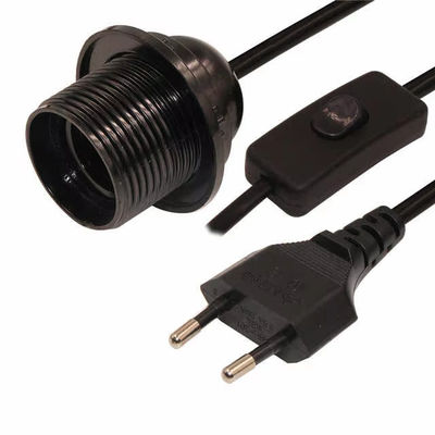 EU Plug to E26 Bulb Holder Cable with 303 Switch for Table Lamp Ceiling Light Fixture 250V 4A