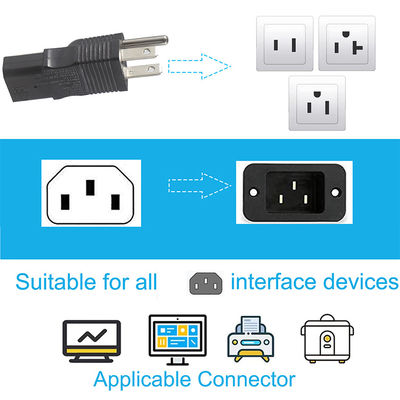 Industrial Grade NEMA 5-15P to IEC 320 C13 Power Adapter Plug for Server Rack/Data Center with 125V 15A High Current & Fireproof Housing (UL Standard Compliant)
