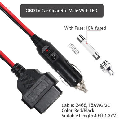 Universal Car Cigar Lighter to OBD2 Cable 12V-24V 16ft