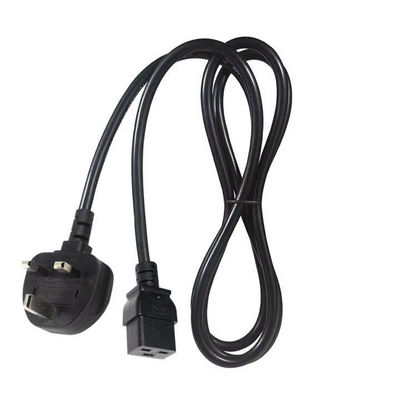 UK to C19 Heavy Duty Power Cord Cable for Data Centers 16A 250V 14AWG 1.2M black BS1363 Safety Certified