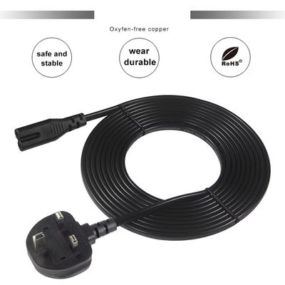 UK to C7 Power Cord Cable 1.5M  250V 2.5A 18AWG Flexible PVC  for Nintendo Switch/Speakers/Laptop Power Supply Adapter