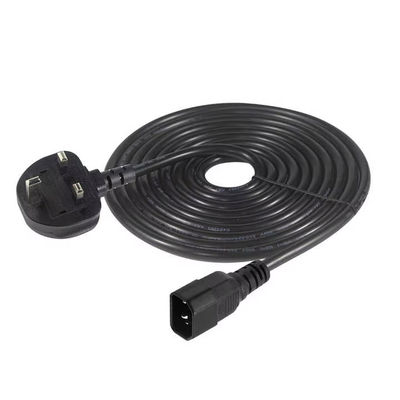 UK to C14 Power Cord 1.2M  250V 10A 16AWG Shielded Cable for UPS/Server Rack/Medical Device (IP67/RoHS/BS1363)