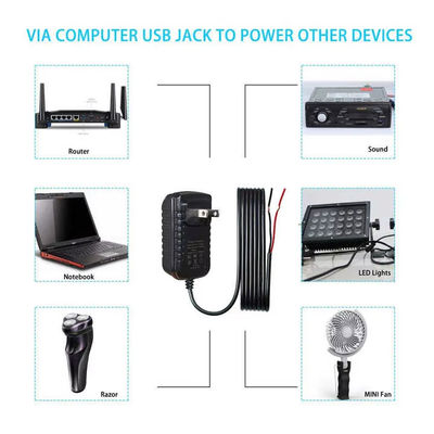 US Plug AC Power Cord to Bare Wire 2 Prong NEMA 1-15P for LED Driver