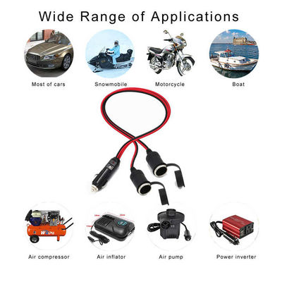 2 in 1 Car Cigarette Lighter Plug to Dual Female Socket Splitter Adapter for 12V/24V Vehicle Power Extension