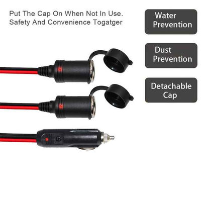 2 in 1 Car Cigarette Lighter Plug to Dual Female Socket Splitter Adapter for 12V/24V Vehicle Power Extension
