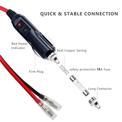 12V Car Lighter Plug to Faston 850 Terminal Connector Cable for Power Supply DIY Applications