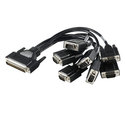 DB-62 Male to 7x DB-9 Male Breakout Cable for Industrial Serial Communication, RS232/RS485 Splitter - 1.2m black
