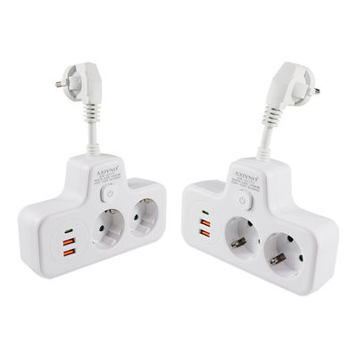 EU Power Socket Extender with 2 USB Ports and Type-C 250V