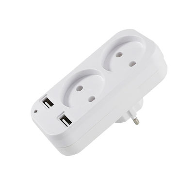 EU Dual Socket Wall Plug Adapter with 2 USB Ports 250V 10A