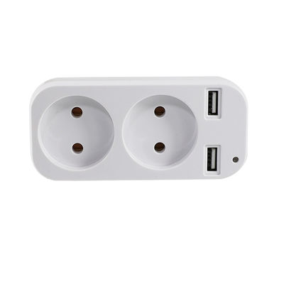 EU Dual Socket Wall Plug Adapter with 2 USB Ports 250V 10A