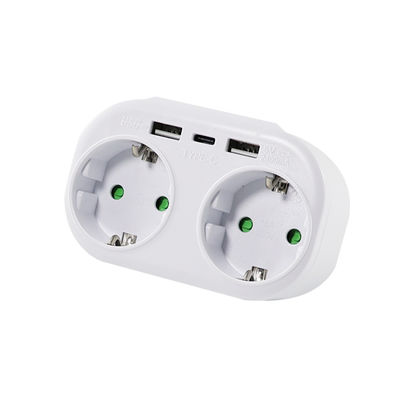 European Standard Power Plug Adapter with Dual AC Outlets, 2 USB Ports, and 1 Type-C Charging Port  250V 10A