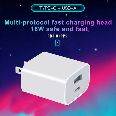 US 2-Pin 18W Dual USB Wall Charger – Type-C & USB-A Fast Charging Power Adapter for Smartphone, Tablet, Camera