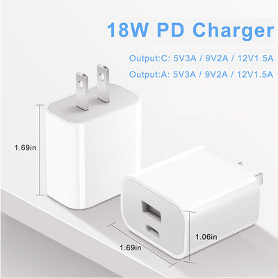 US 2-Pin 18W Dual USB Wall Charger – Type-C & USB-A Fast Charging Power Adapter for Smartphone, Tablet, Camera