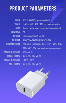 EU 2-Pin 45W USB-C Fast Charging Wall Charger – Type-C Power Adapter for Laptop, Tablet, Phone, Travel Use