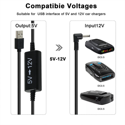 USB to Right-Angle DC 5V to 12V Step-Up Power Cable - Voltage Booster Adapter for Router, LED Strip, Camera, Fan