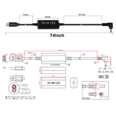 USB-C to 12V Step-Up Cable with Right-Angle DC Plug -5V to 12V Power Converter Cord for Router, LED, Camera, Fan