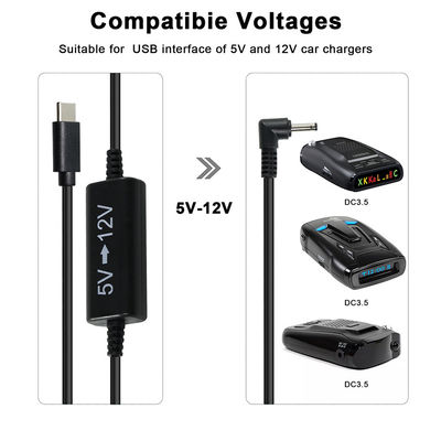 USB-C to 12V Step-Up Cable with Right-Angle DC Plug