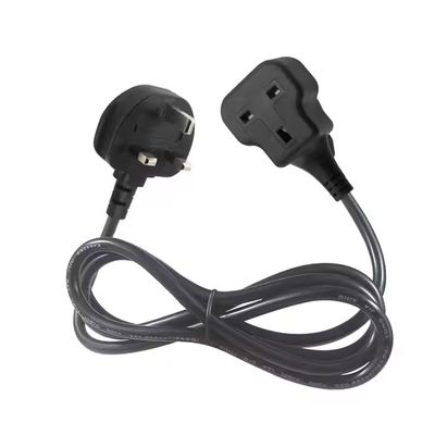 UK 3-Pin Male to Female Power Extension Cord 1.2M Black H05VV-F