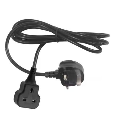 UK 3-Pin Male to Female Power Extension Cord 1.2M Black H05VV-F