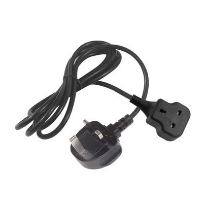 UK 3-Pin Male to Female Power Extension Cord 1.2M Black H05VV-F