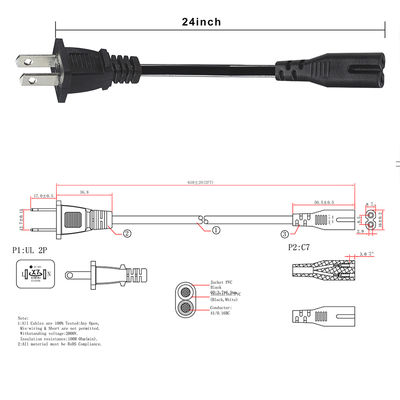 NEMA 1-15P to IEC C7 Power Cord 125V 7A-10A for Laptop DVD Player