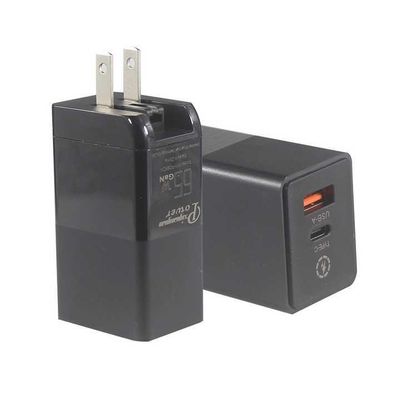 US Plug 65W USB Wall Charger – Dual-Port Adapter with USB-C & USB-A Output for Laptop, Phone, Tablet, Travel Charging (100–240V Input)