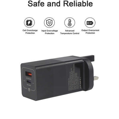 US Plug 65W USB Wall Charger – Dual-Port Adapter with USB-C & USB-A Output for Laptop, Phone, Tablet, Travel Charging (100–240V Input)