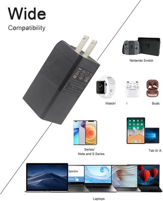 US Plug 65W USB Wall Charger – Dual-Port Adapter with USB-C & USB-A Output for Laptop, Phone, Tablet, Travel Charging (100–240V Input)