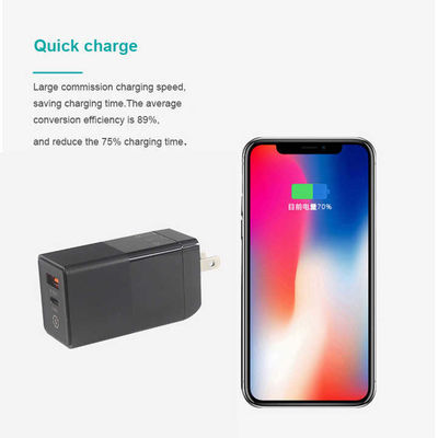 US Plug 65W USB Wall Charger – Dual-Port Adapter with USB-C & USB-A Output for Laptop, Phone, Tablet, Travel Charging (100–240V Input)
