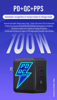 US Plug 100W Dual USB-C Wall Charger – 2-Port Fast Charging Adapter for Laptop, Tablet, Phone, Type-C Devices (100–240V Input)