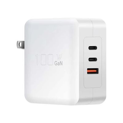 US Plug 100W Wall Charger – Dual USB-C & USB-A Fast Charging Adapter for Laptop, Tablet, Phone, Travel Use (100–240V Input)