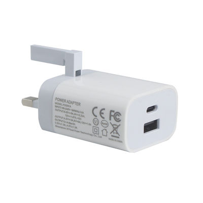 UK 2-Pin Wall Charger with USB-C and USB-A Ports, 20W Output, Compact Dual Port Power Adapter for Phone/Tablet