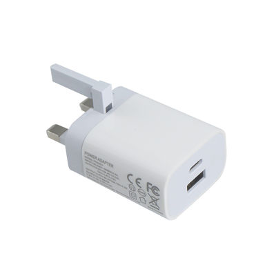 UK 2-Pin Wall Charger with USB-C and USB-A Ports, 20W Output, Compact Dual Port Power Adapter for Phone/Tablet