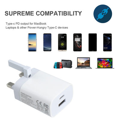 UK 2-Pin 20W Dual USB-C and USB-A Wall Charger