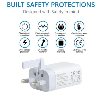 UK 2-Pin Wall Charger with USB-C and USB-A Ports, 20W Output, Compact Dual Port Power Adapter for Phone/Tablet