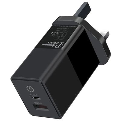 UK 2-Pin 65W GaN Charger with USB-C and USB-A Ports