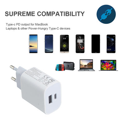 EU 2-Pin 20W Dual USB-C and USB-A Wall Charger