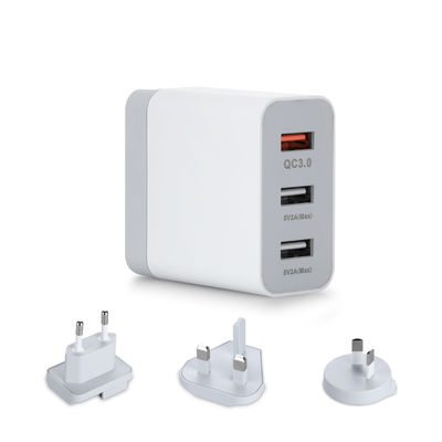 Multi-Port USB Wall Charger with Interchangeable Plugs, 60W USB-A & USB-C Power Adapter for Home, Office, and Travel