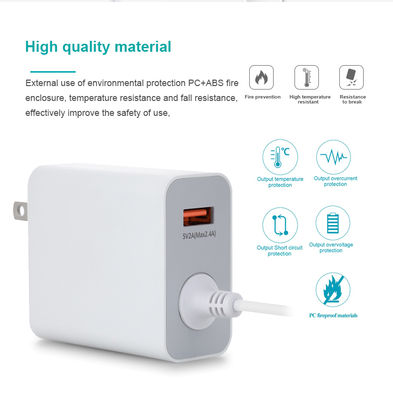 60W USB-C US Wall Charger with Fixed Cable, High-Speed Type-C Power Adapter for Smartphones, Tablets, and Laptops
