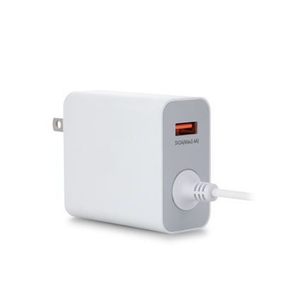 60W USB-C US Wall Charger with Fixed Cable, High-Speed Type-C Power Adapter for Smartphones, Tablets, and Laptops