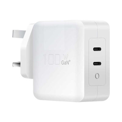 UK 2-Pin USB-C Charger with Dual Ports, 100W High-Speed Type-C Power Adapter for Laptops, Tablets, and Smartphones