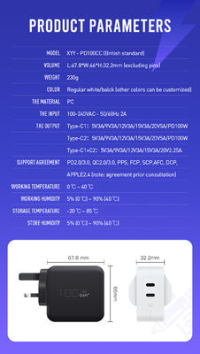 UK 2-Pin 100W GaN PD Charger with Dual USB-C Ports