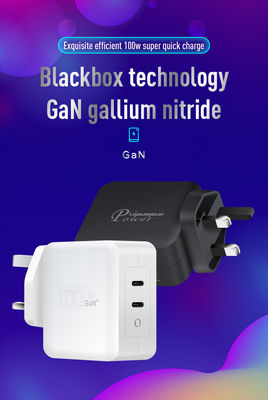UK 2-Pin USB-C Charger with Dual Ports, 100W High-Speed Type-C Power Adapter for Laptops, Tablets, and Smartphones