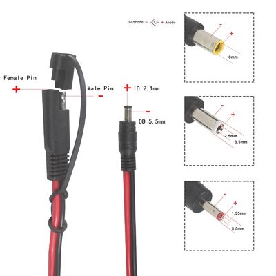 SAE to DC Coaxial Adapter Cable - 6Ft 14AWG Quick Release Disconnect Plug 5.5mmx2.1mm Male Jack Extension Power with 8mm 2.5mm 3.5mm Adapters for Automotive (B09N3LCJ4F)