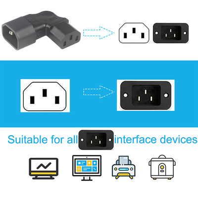 QIUCABLE Left Angle IEC Adapter, C14 Male to C13 Female, 90 Degree Plug, 250V AC, 10A Max, 100% Pure Copper, PVC Jacket (B09V122QLV)